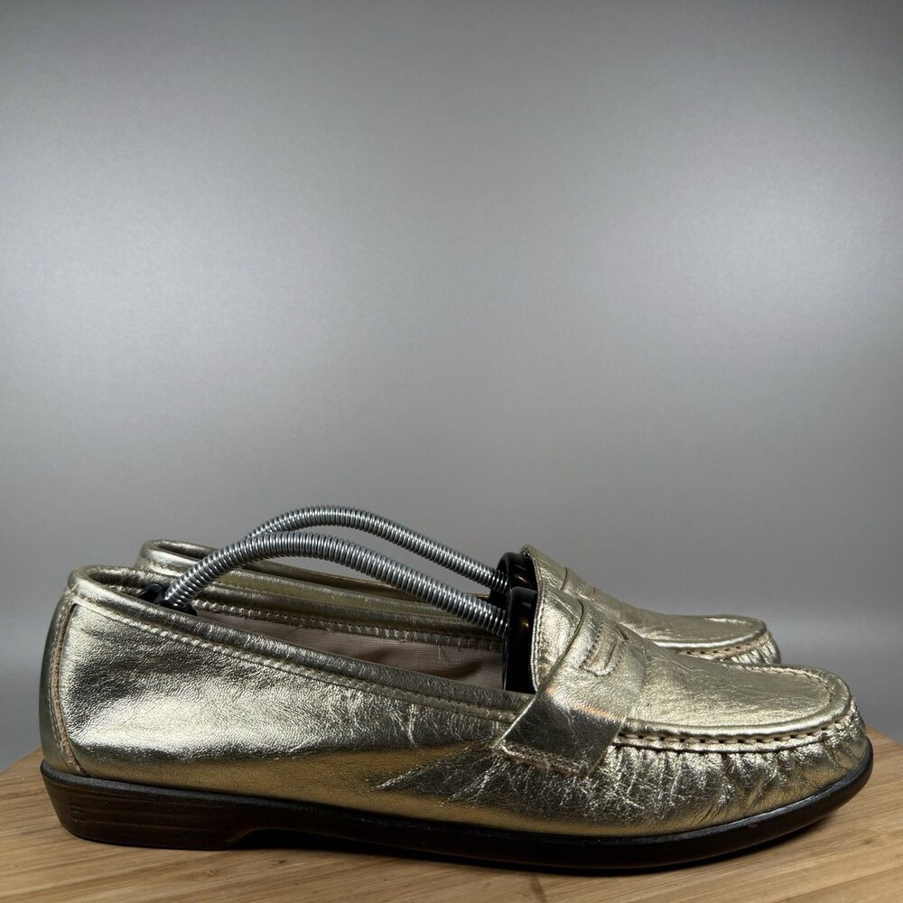 Sas Tripad Comfort Womens 9.5 N Gold Metallic Slip On Penny‎ Loafers Flats Shoes
